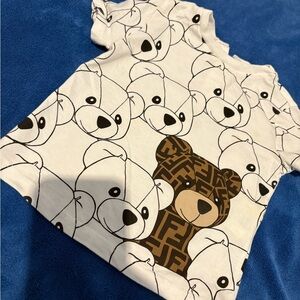 18 month Fendi White Tee with Black Outline Bear and Brown Logo Bear